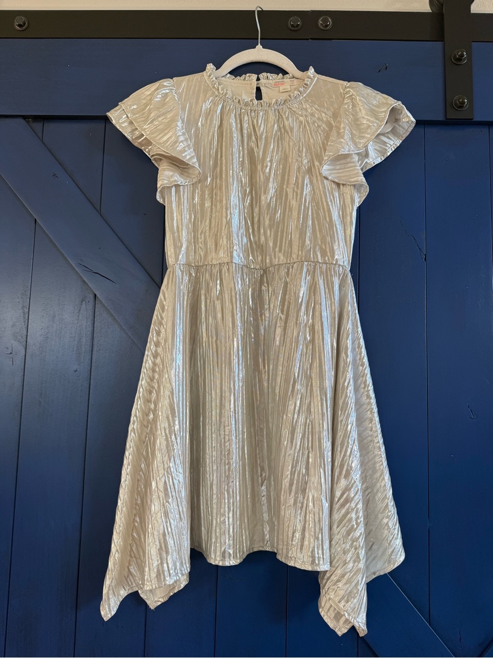 Crewcuts Girls Metallic Silver Ruffle Party Dress, size 10 ✨🪩